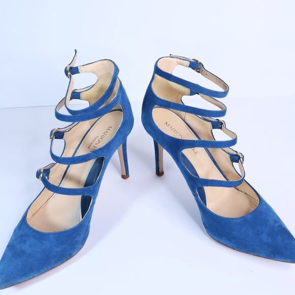 MARION PARKE Mitchell Blue Suede Caged Heel Multi Buckle Women's 36/US 6 - Picture 4 of 8